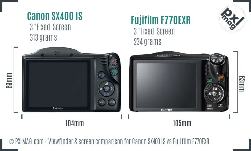 Canon SX400 IS vs Fujifilm F770EXR Screen and Viewfinder comparison