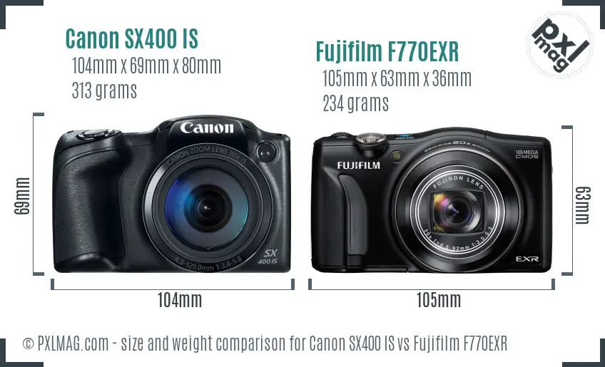 Canon SX400 IS vs Fujifilm F770EXR size comparison