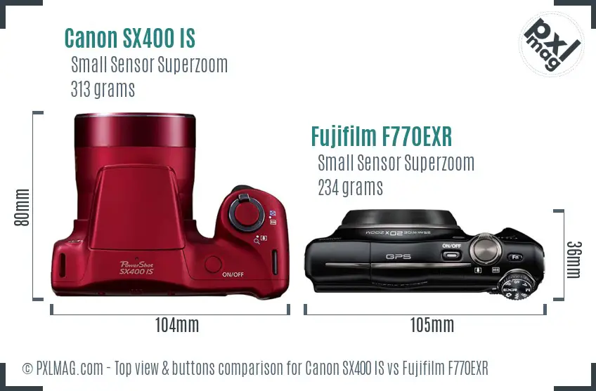 Canon SX400 IS vs Fujifilm F770EXR top view buttons comparison