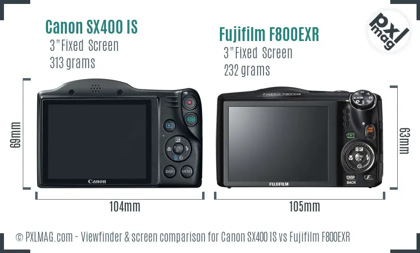 Canon SX400 IS vs Fujifilm F800EXR Screen and Viewfinder comparison