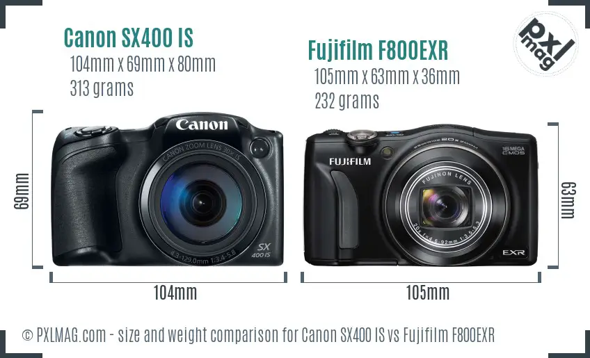 Canon SX400 IS vs Fujifilm F800EXR size comparison