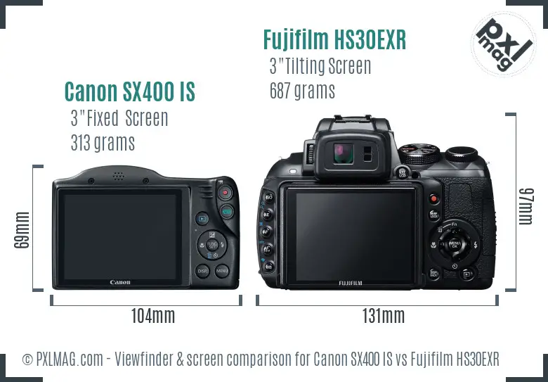 Canon SX400 IS vs Fujifilm HS30EXR Screen and Viewfinder comparison