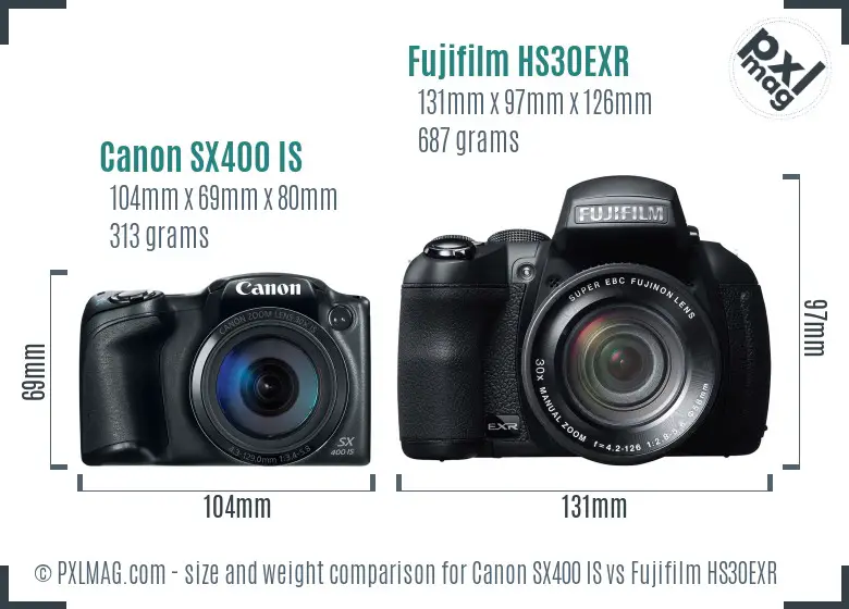Canon SX400 IS vs Fujifilm HS30EXR size comparison