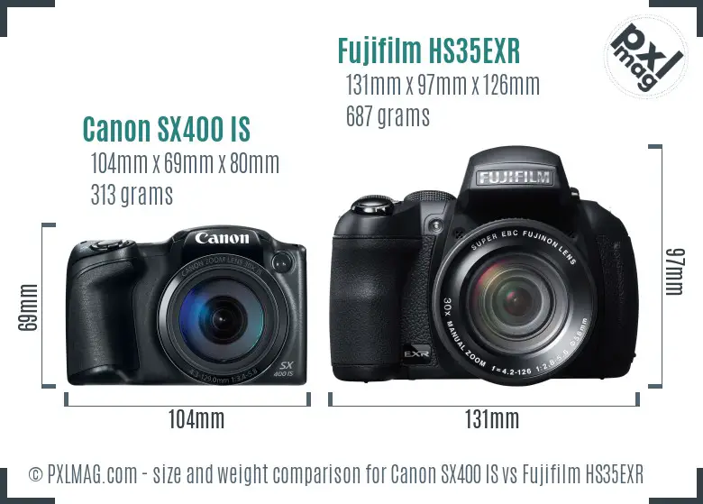 Canon SX400 IS vs Fujifilm HS35EXR size comparison