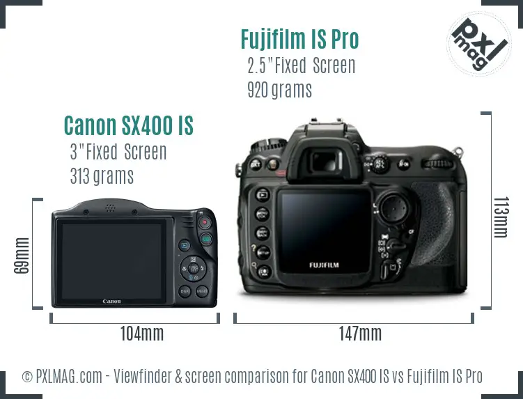 Canon SX400 IS vs Fujifilm IS Pro Screen and Viewfinder comparison