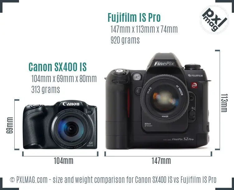 Canon SX400 IS vs Fujifilm IS Pro size comparison