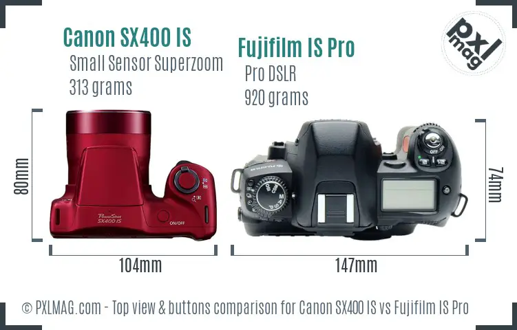 Canon SX400 IS vs Fujifilm IS Pro top view buttons comparison