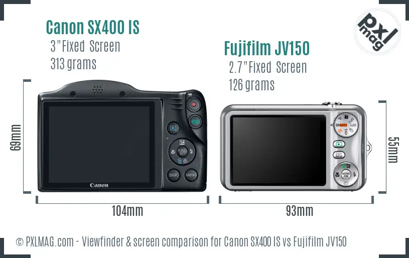 Canon SX400 IS vs Fujifilm JV150 Screen and Viewfinder comparison