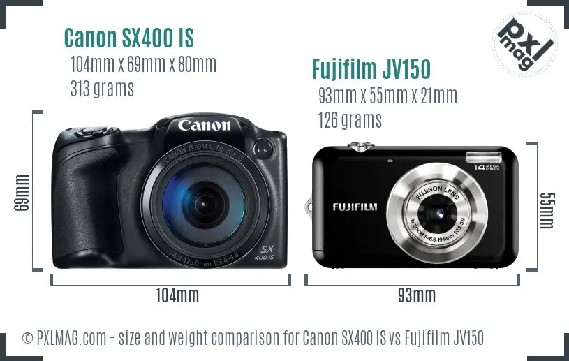 Canon SX400 IS vs Fujifilm JV150 size comparison