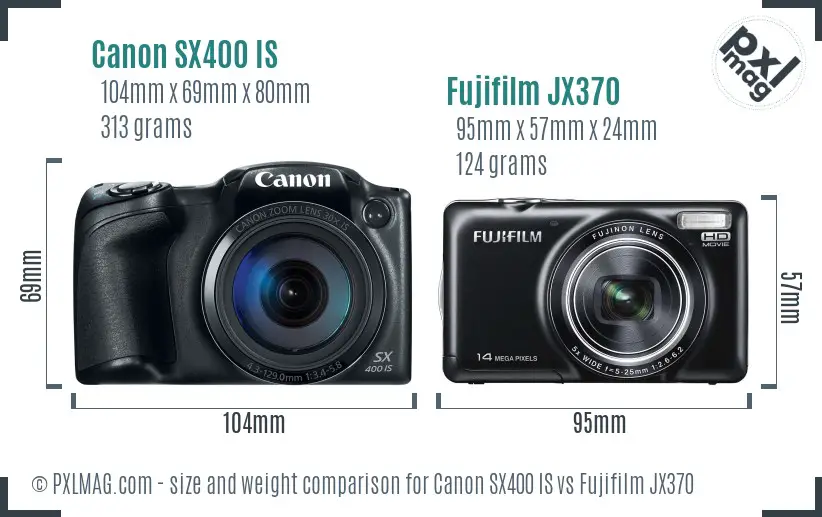 Canon SX400 IS vs Fujifilm JX370 size comparison