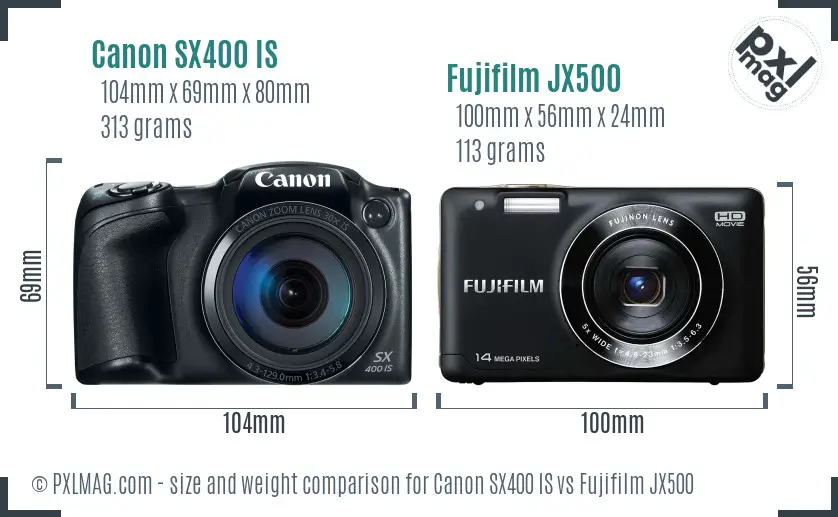 Canon SX400 IS vs Fujifilm JX500 size comparison