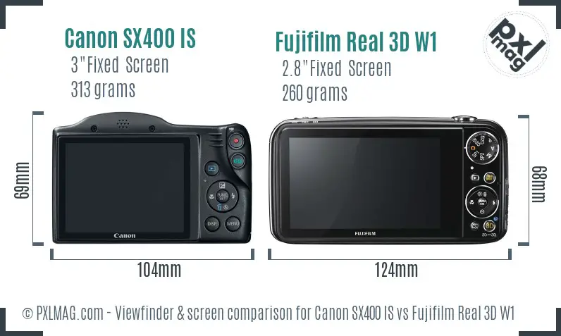 Canon SX400 IS vs Fujifilm Real 3D W1 Screen and Viewfinder comparison Canon SX400 IS vs Fujifilm Real 3D W1 Screen and Viewfinder comparison