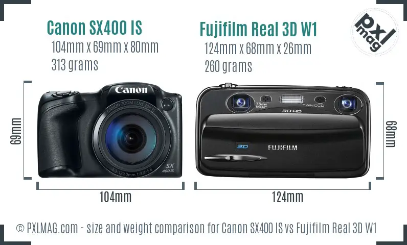 Canon SX400 IS vs Fujifilm Real 3D W1 size comparison Canon SX400 IS vs Fujifilm Real 3D W1 size comparison