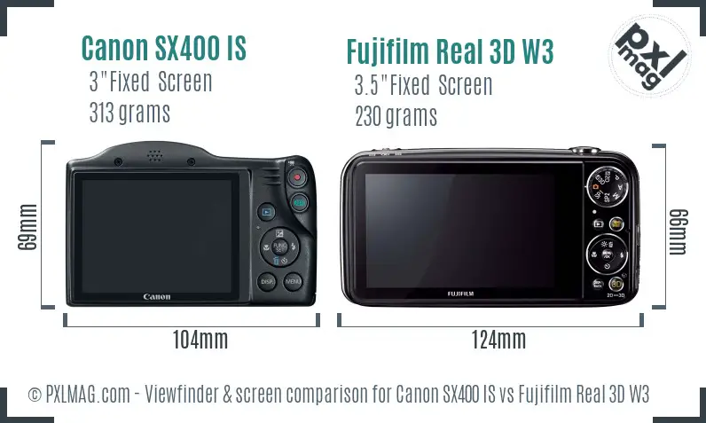 Canon SX400 IS vs Fujifilm Real 3D W3 Screen and Viewfinder comparison