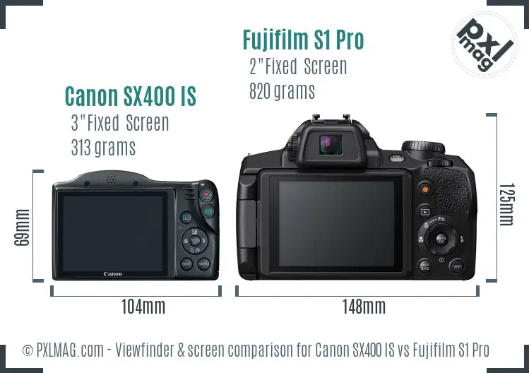 Canon SX400 IS vs Fujifilm S1 Pro Screen and Viewfinder comparison
