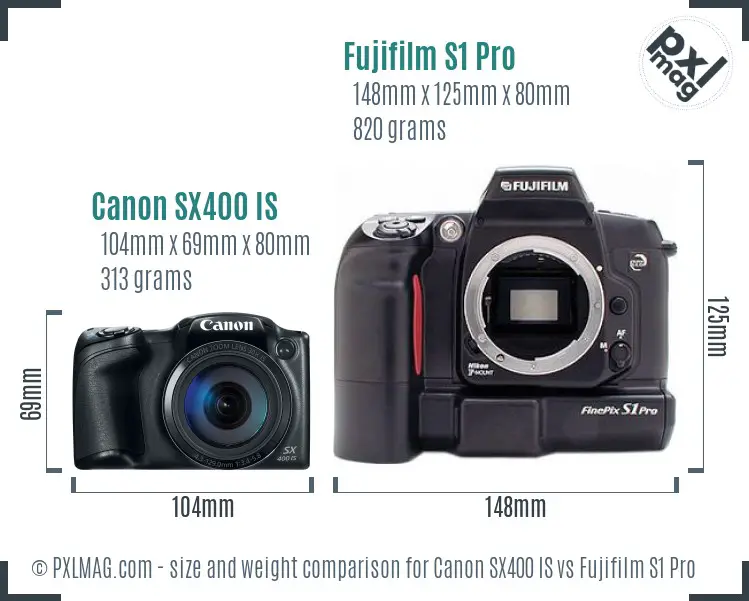 Canon SX400 IS vs Fujifilm S1 Pro size comparison