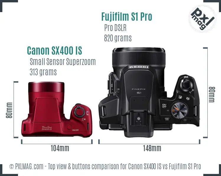 Canon SX400 IS vs Fujifilm S1 Pro top view buttons comparison