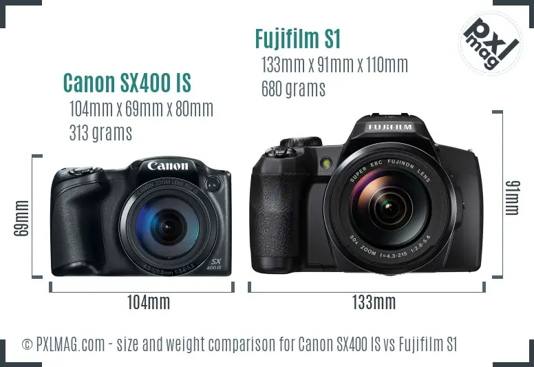 Canon SX400 IS vs Fujifilm S1 size comparison