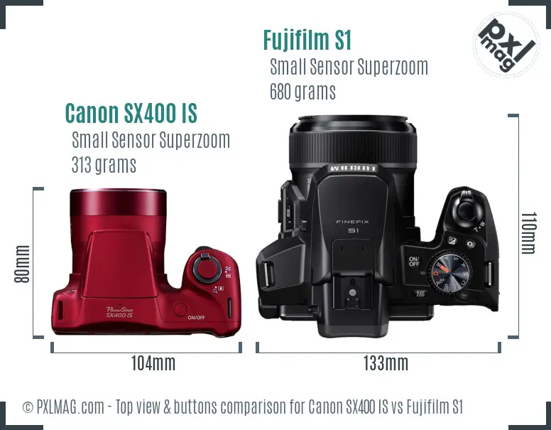 Canon SX400 IS vs Fujifilm S1 top view buttons comparison
