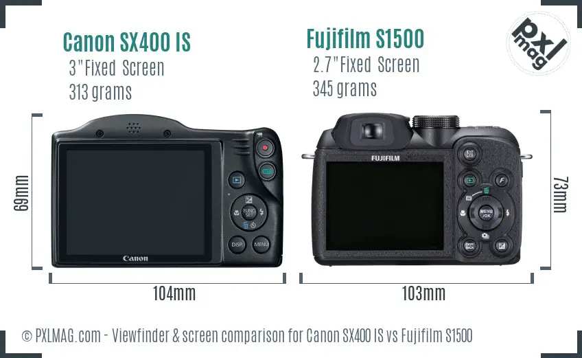 Canon SX400 IS vs Fujifilm S1500 Screen and Viewfinder comparison