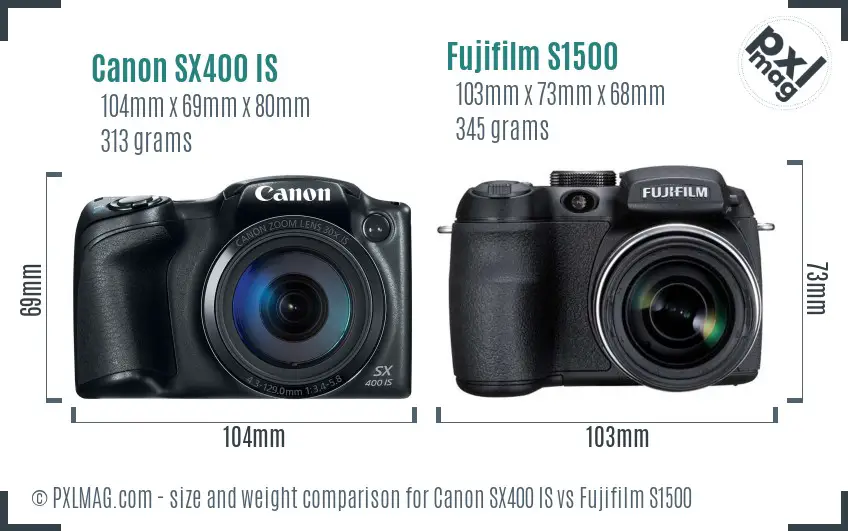 Canon SX400 IS vs Fujifilm S1500 size comparison