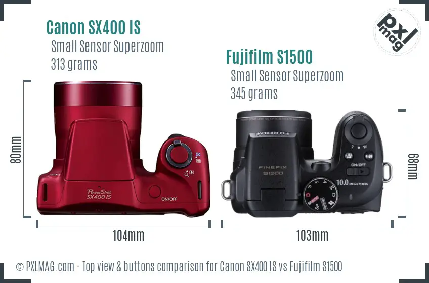 Canon SX400 IS vs Fujifilm S1500 top view buttons comparison