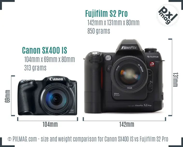 Canon SX400 IS vs Fujifilm S2 Pro size comparison Canon SX400 IS vs Fujifilm S2 Pro size comparison