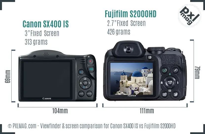 Canon SX400 IS vs Fujifilm S2000HD Screen and Viewfinder comparison