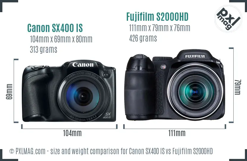 Canon SX400 IS vs Fujifilm S2000HD size comparison