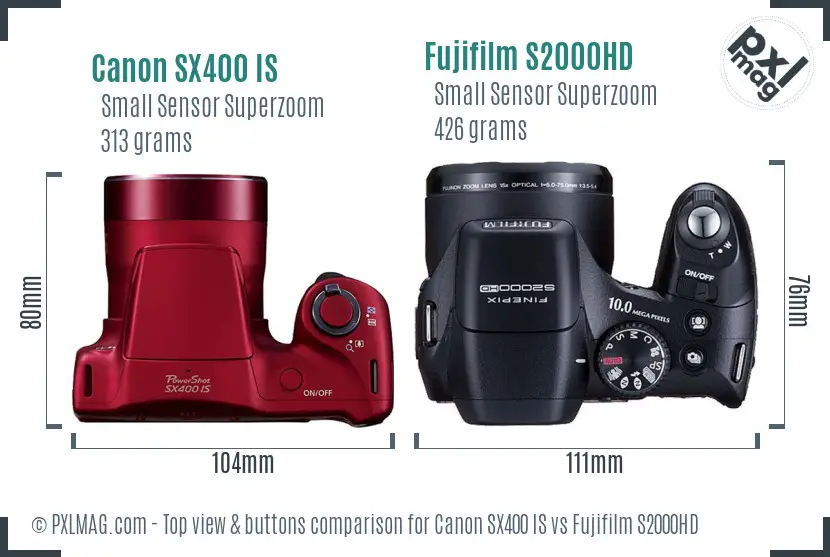 Canon SX400 IS vs Fujifilm S2000HD top view buttons comparison