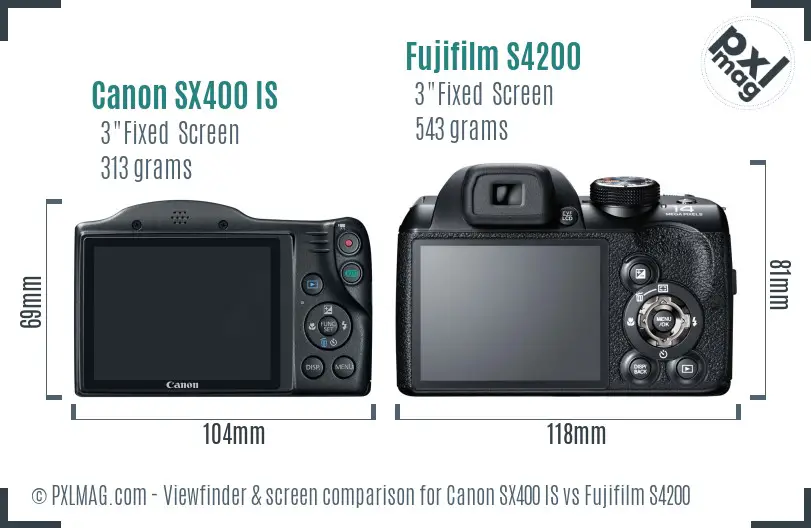 Canon SX400 IS vs Fujifilm S4200 Screen and Viewfinder comparison