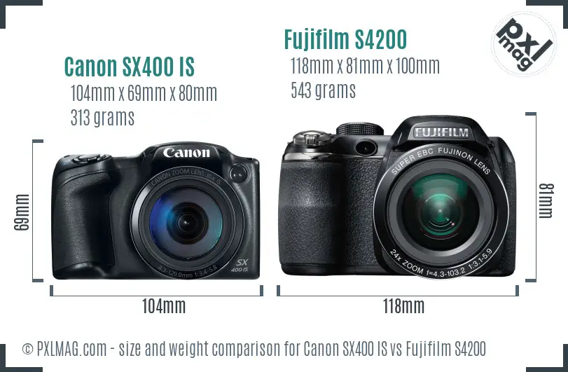 Canon SX400 IS vs Fujifilm S4200 size comparison