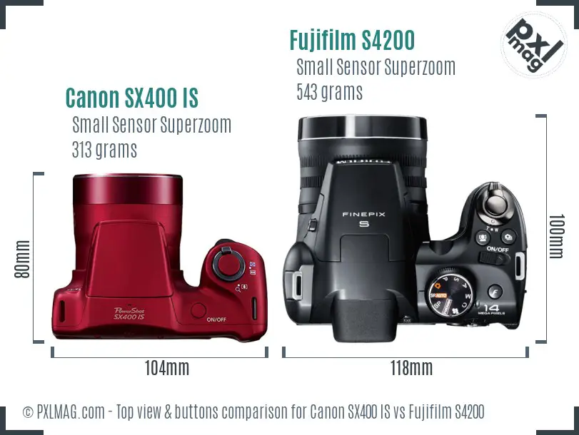 Canon SX400 IS vs Fujifilm S4200 top view buttons comparison