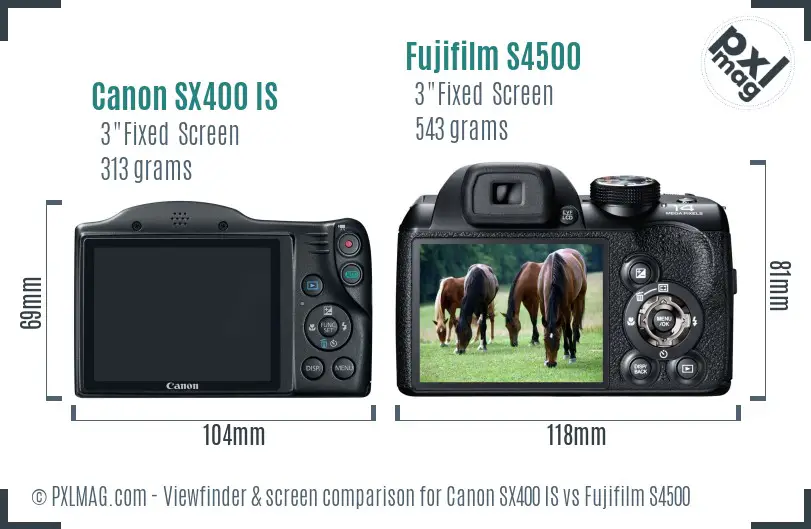 Canon SX400 IS vs Fujifilm S4500 Screen and Viewfinder comparison