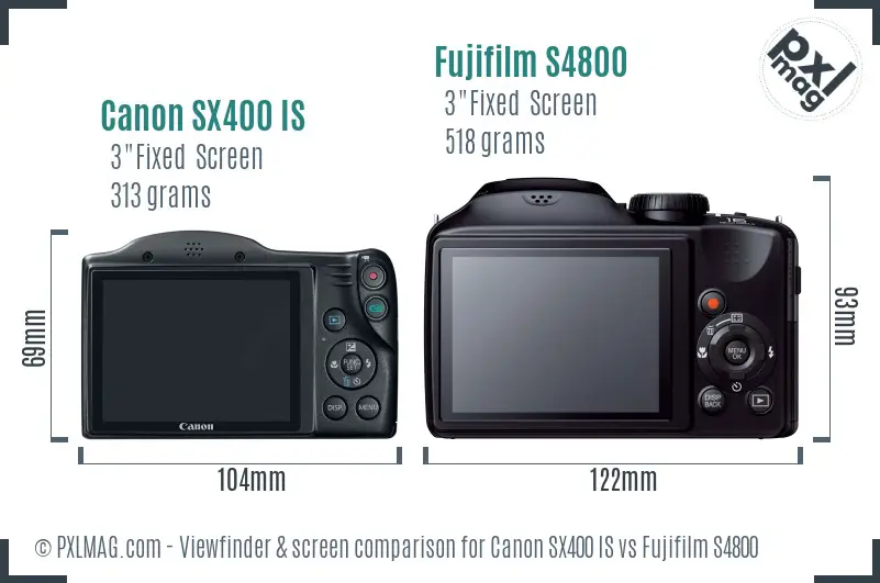 Canon SX400 IS vs Fujifilm S4800 Screen and Viewfinder comparison