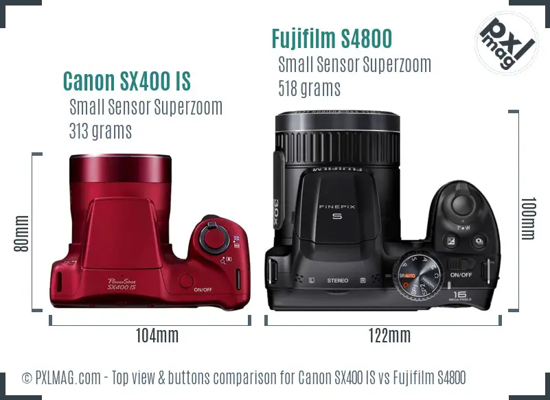 Canon SX400 IS vs Fujifilm S4800 top view buttons comparison