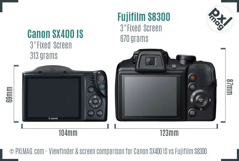 Canon SX400 IS vs Fujifilm S8300 Screen and Viewfinder comparison