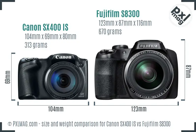 Canon SX400 IS vs Fujifilm S8300 size comparison