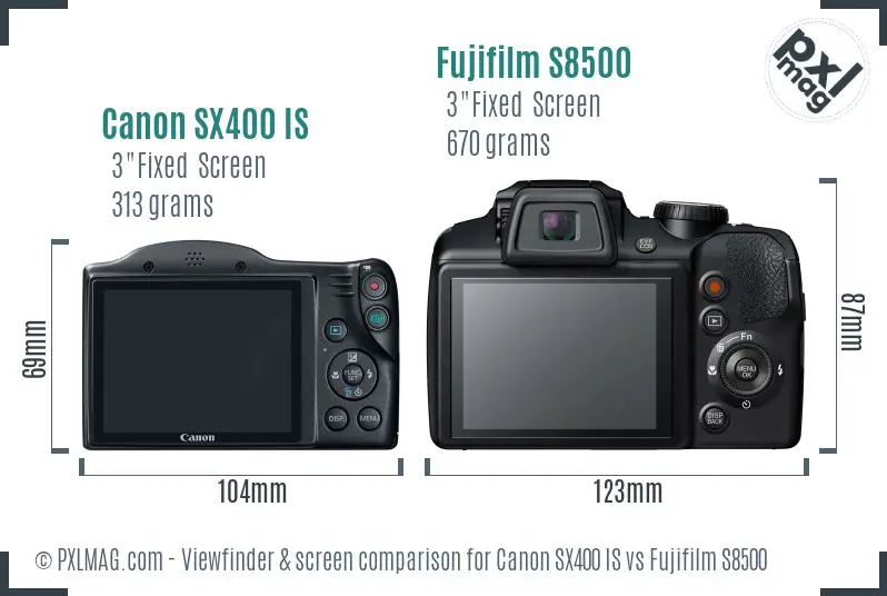 Canon SX400 IS vs Fujifilm S8500 Screen and Viewfinder comparison