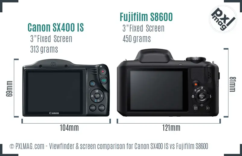 Canon SX400 IS vs Fujifilm S8600 Screen and Viewfinder comparison