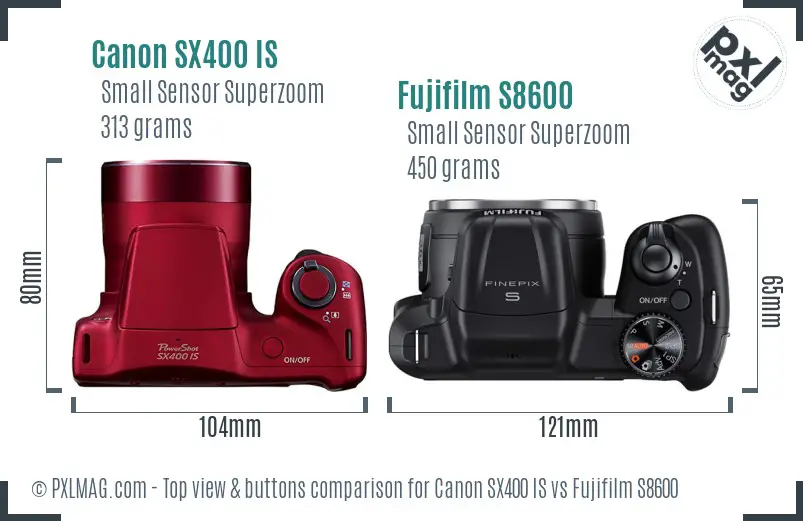 Canon SX400 IS vs Fujifilm S8600 top view buttons comparison