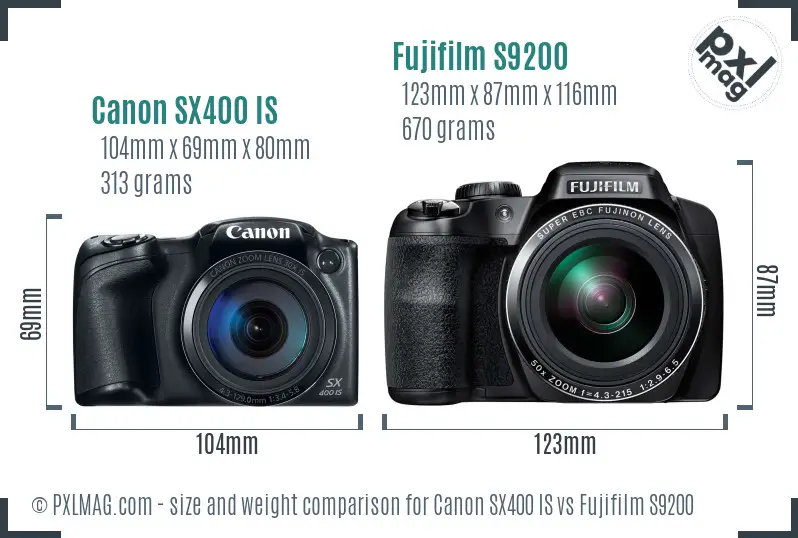 Canon SX400 IS vs Fujifilm S9200 size comparison