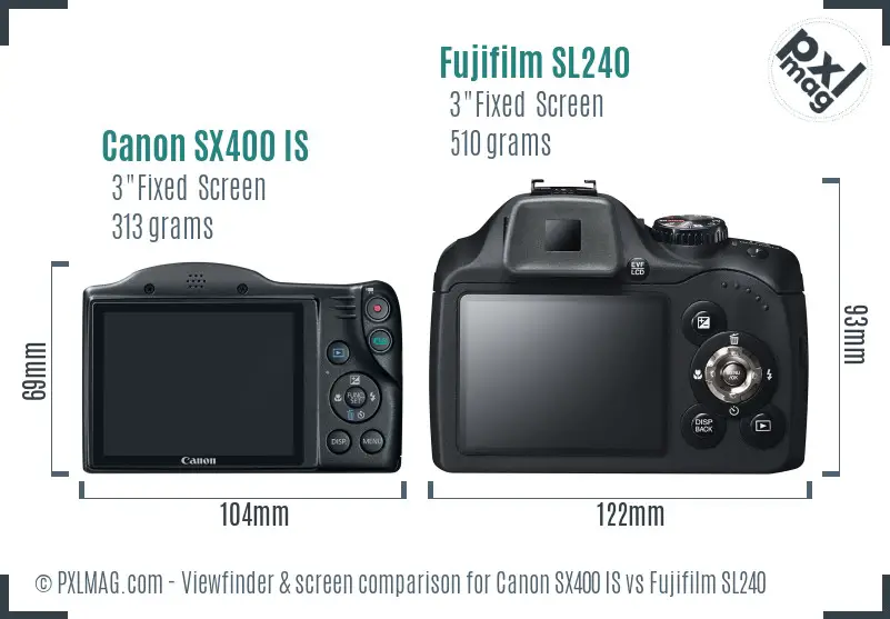 Canon SX400 IS vs Fujifilm SL240 Screen and Viewfinder comparison