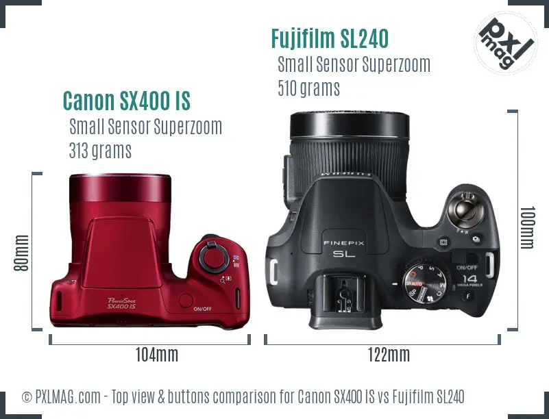 Canon SX400 IS vs Fujifilm SL240 top view buttons comparison