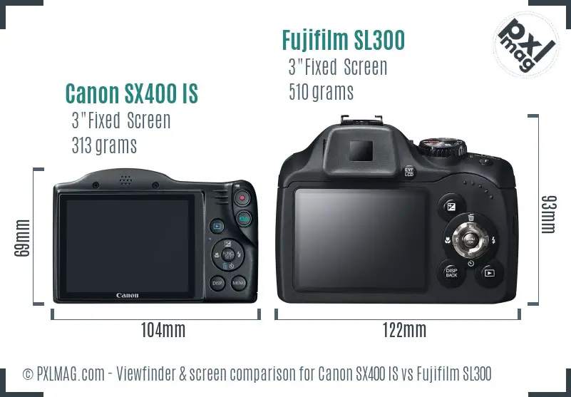 Canon SX400 IS vs Fujifilm SL300 Screen and Viewfinder comparison