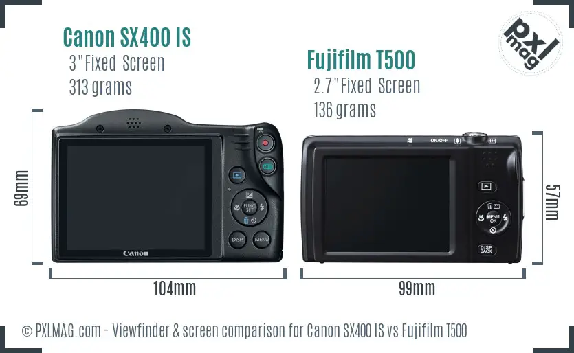 Canon SX400 IS vs Fujifilm T500 Screen and Viewfinder comparison Canon SX400 IS vs Fujifilm T500 Screen and Viewfinder comparison