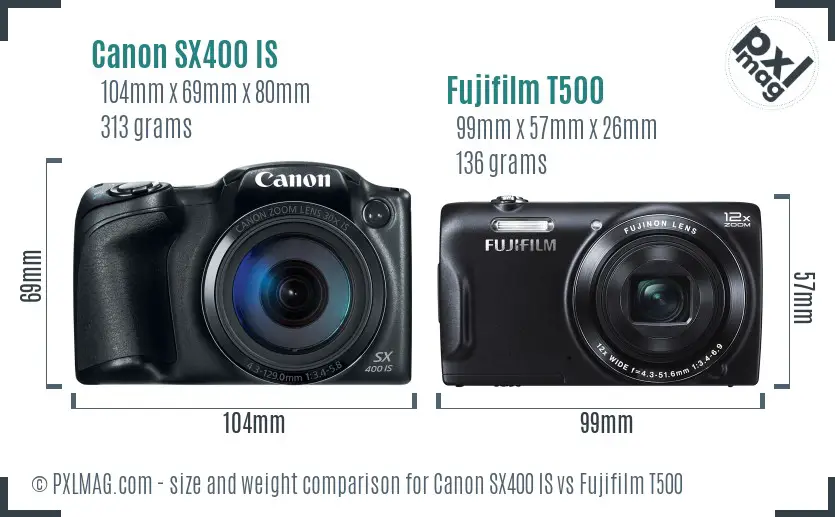 Canon SX400 IS vs Fujifilm T500 size comparison Canon SX400 IS vs Fujifilm T500 size comparison