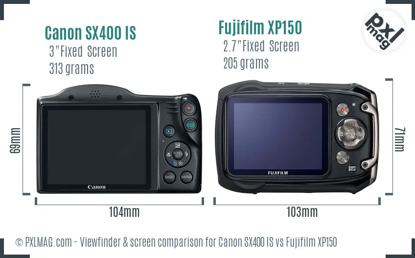 Canon SX400 IS vs Fujifilm XP150 Screen and Viewfinder comparison