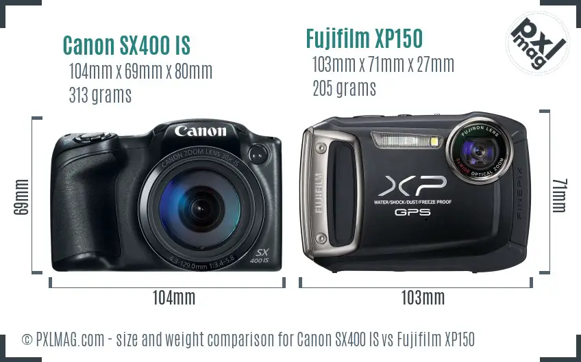 Canon SX400 IS vs Fujifilm XP150 size comparison