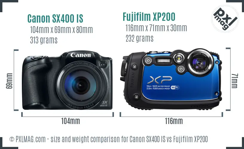 Canon SX400 IS vs Fujifilm XP200 size comparison Canon SX400 IS vs Fujifilm XP200 size comparison